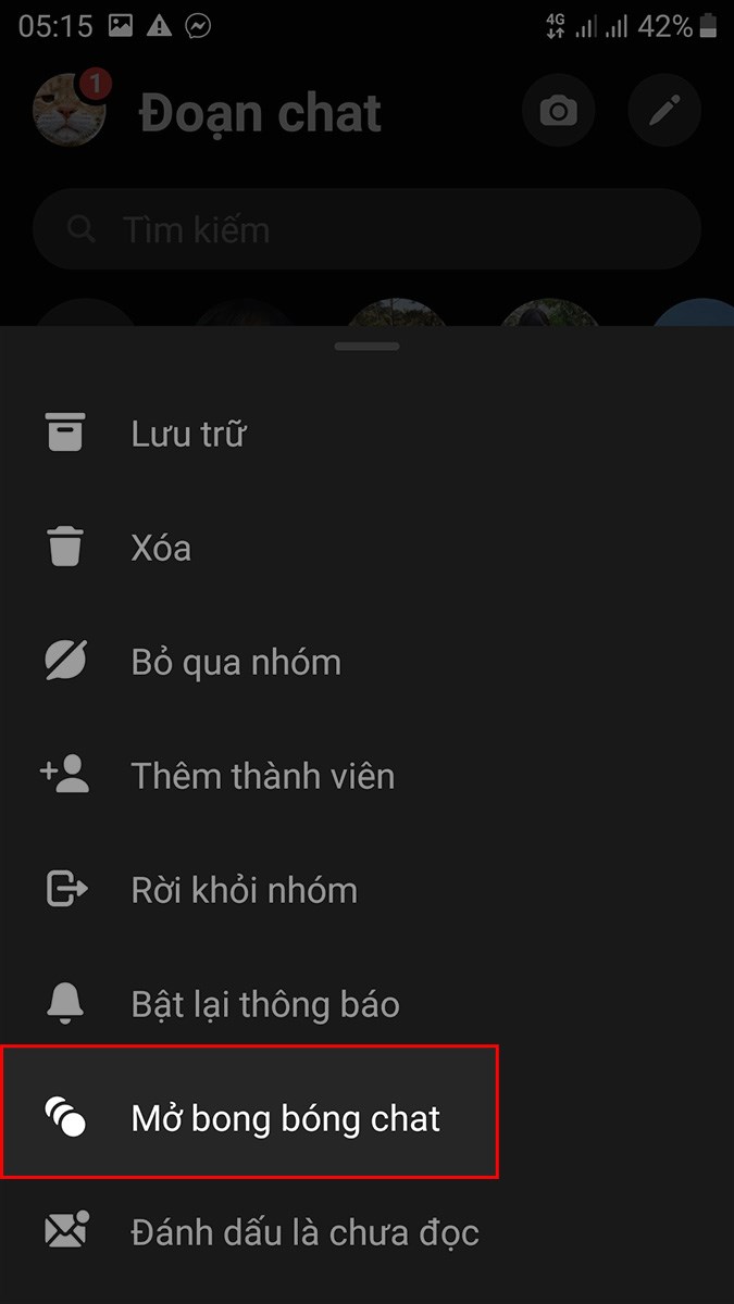 Chọn Mở bong bóng chat