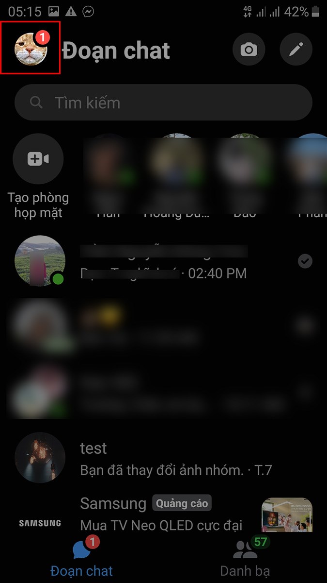 Mở ứng dụng Messenger, nhấn vào ảnh đại diện của bạn ở góc trên bên trái