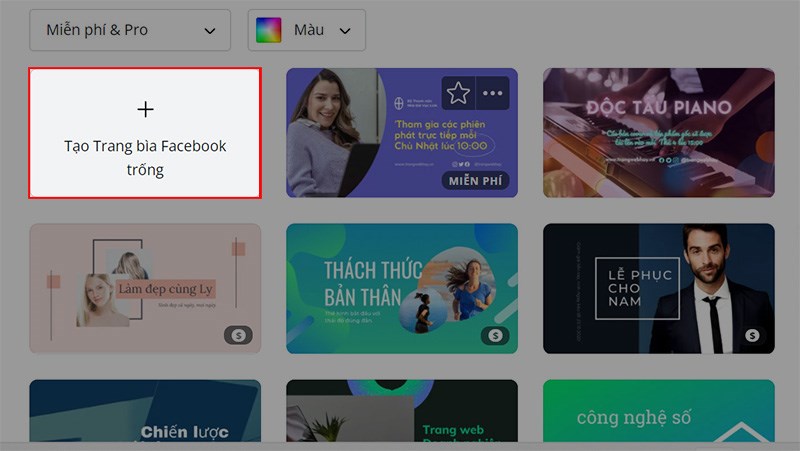 Chọn Tạo Trang bìa Facebook trống