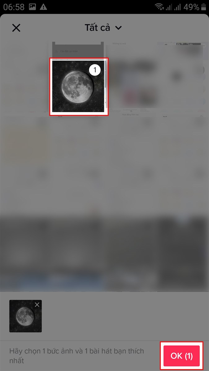 Chọn ảnh mà bạn muốn ghép thành video sóng nhạc trên TikTok > Chọn OK Chọn ảnh mà bạn muốn ghép thành video sóng nhạc trên TikTok > Chọn OK