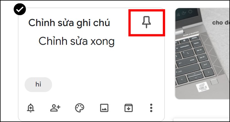 Ghim ghi ch&uacute; tr&ecirc;n Google Keep