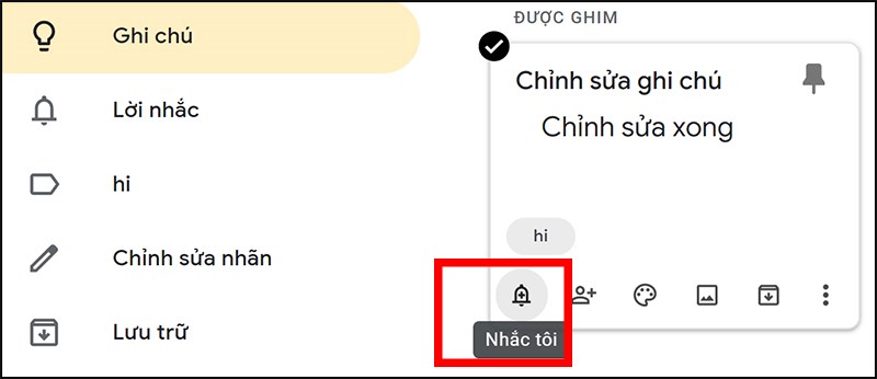 Chọn biểu tượng đặt lời nhắc