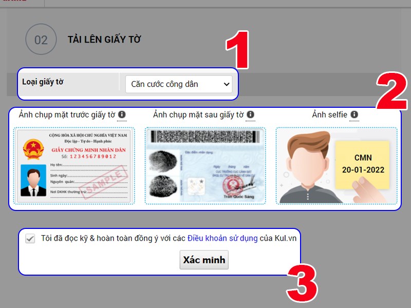Chọn loại giấy tờ để xác nhận