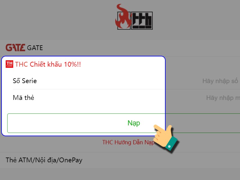 Nhập th&ocirc;ng tin thẻ THC