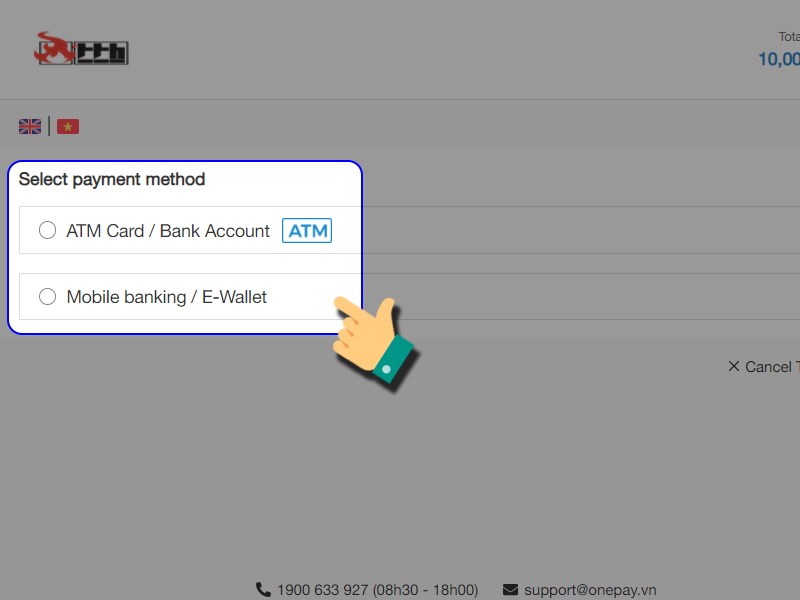Chọn ATM Card/ Bank account