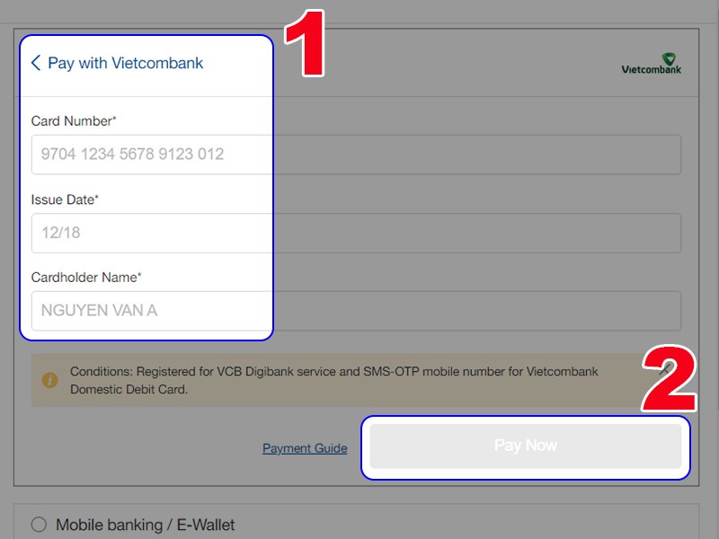 Nhập th&ocirc;ng tin t&agrave;i khoản ng&acirc;n h&agrave;ng