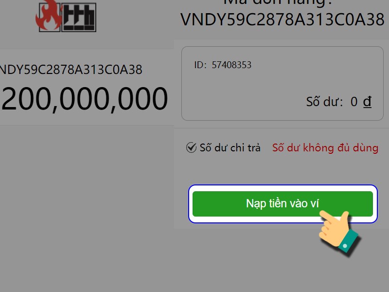 Chọn Nạp tiền v&agrave;o v&iacute;