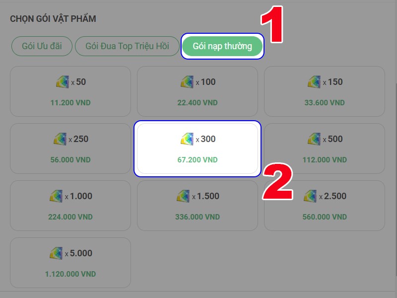 Chọn g&oacute;i nạp