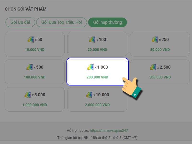 Bạn h&atilde;y chọn g&oacute;i nạp