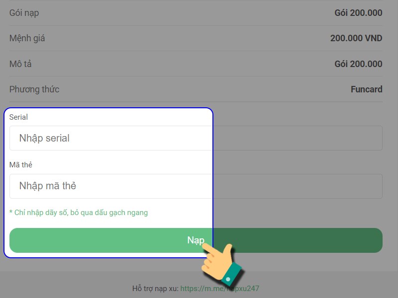 Nhập th&ocirc;ng tin thẻ c&agrave;o 