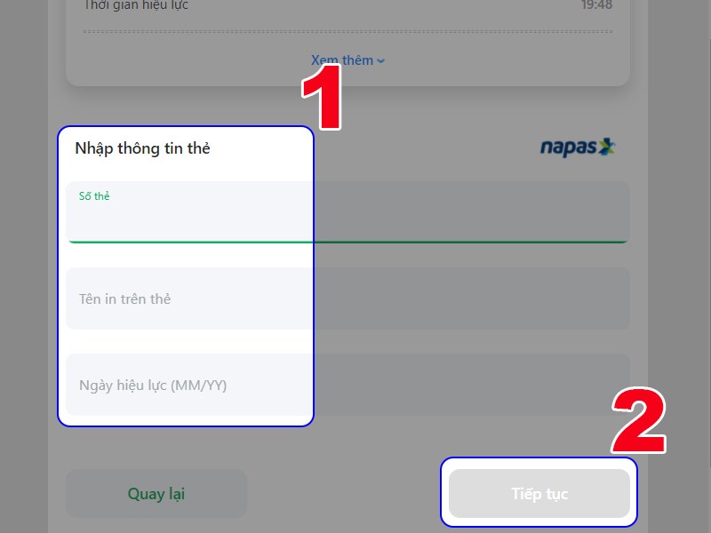 Nhập th&ocirc;ng tin thẻ ng&acirc;n h&agrave;ng