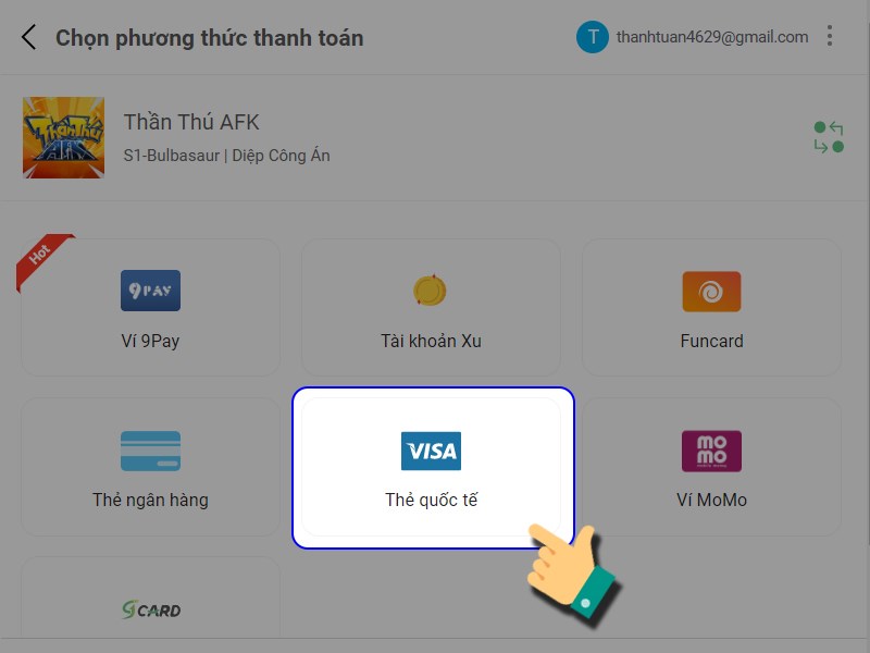 Nạp bằng thẻ quốc tế