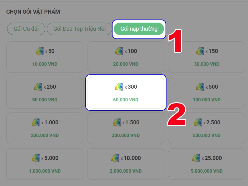 Chọn g&oacute;i nạp