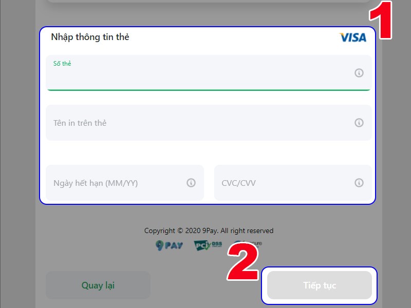 Nhập th&ocirc;ng tin thẻ t&iacute;n dụng