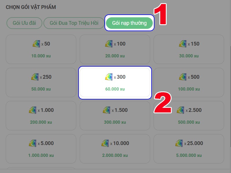 Chọn g&oacute;i nạp