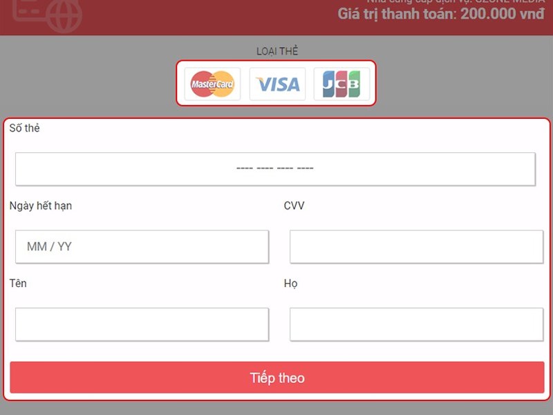 Nhập th&ocirc;ng tin thẻ t&iacute;n dụng