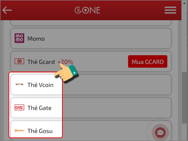 Thanh to&aacute;n bằng thẻ VCoin/Gosu/Gate