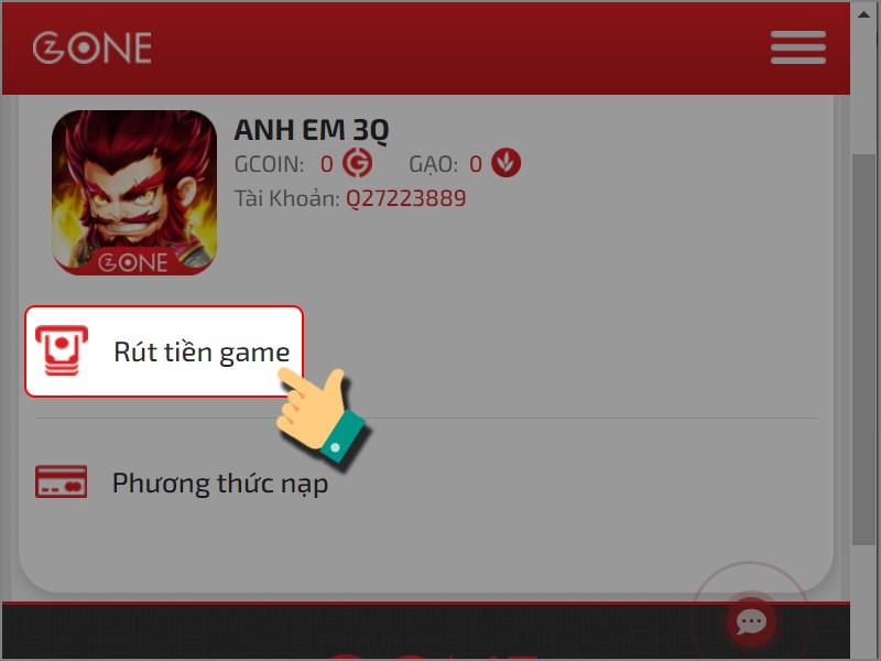 Chọn r&uacute;t tiền game