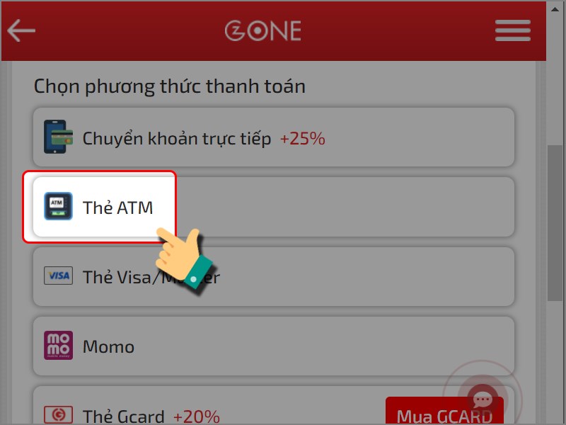 Nạp bằng thẻ ATM