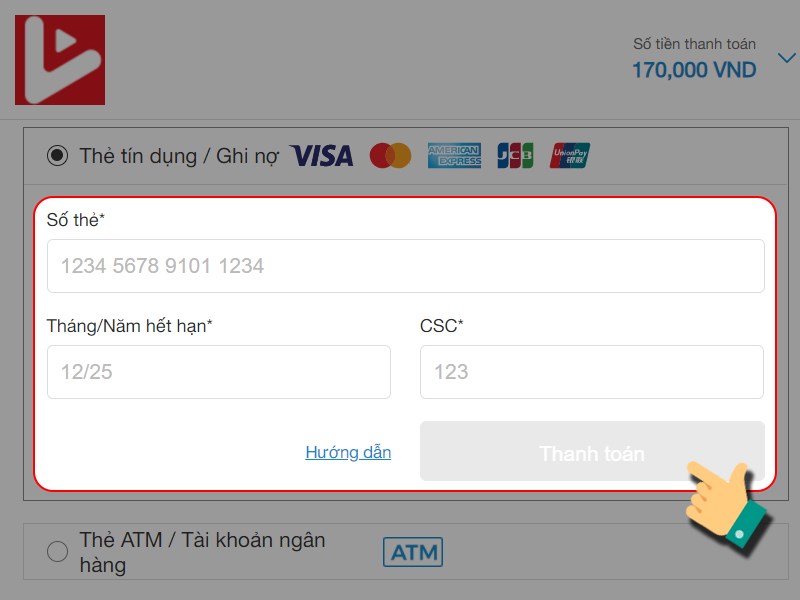 Nhập th&ocirc;ng tin thanh to&aacute;n