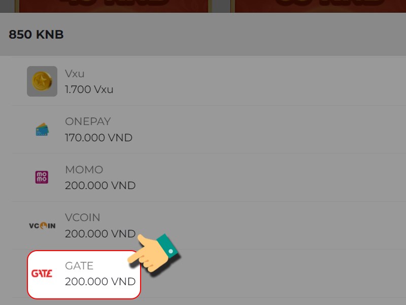 Nạp bằng thẻ Gate