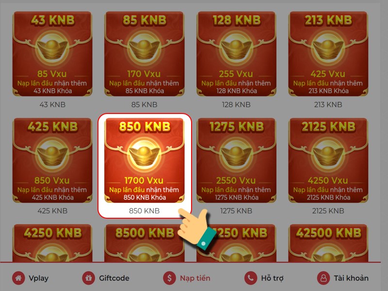 Chọn g&oacute;i nạp