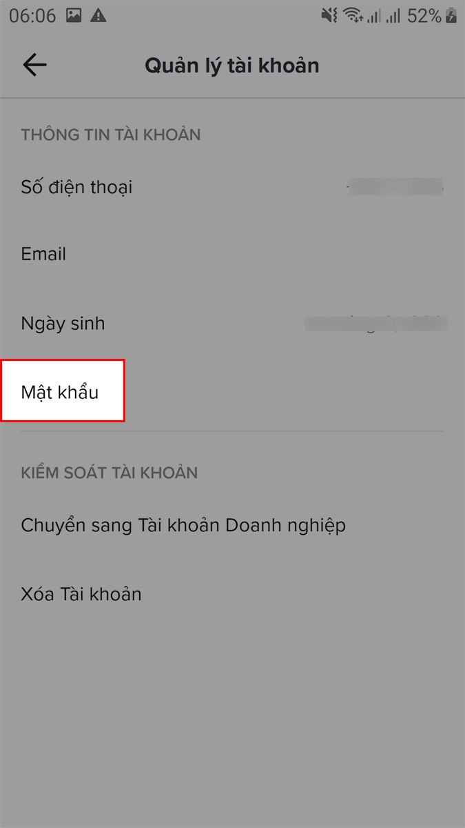 Chọn Mật khẩu