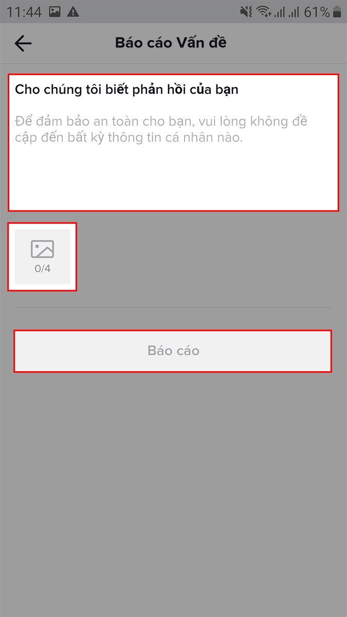 Nhập thông tin kèm hình ảnh nếu có về việc tài khoản TikTok bị đình chỉ > Chọn Báo cáo
