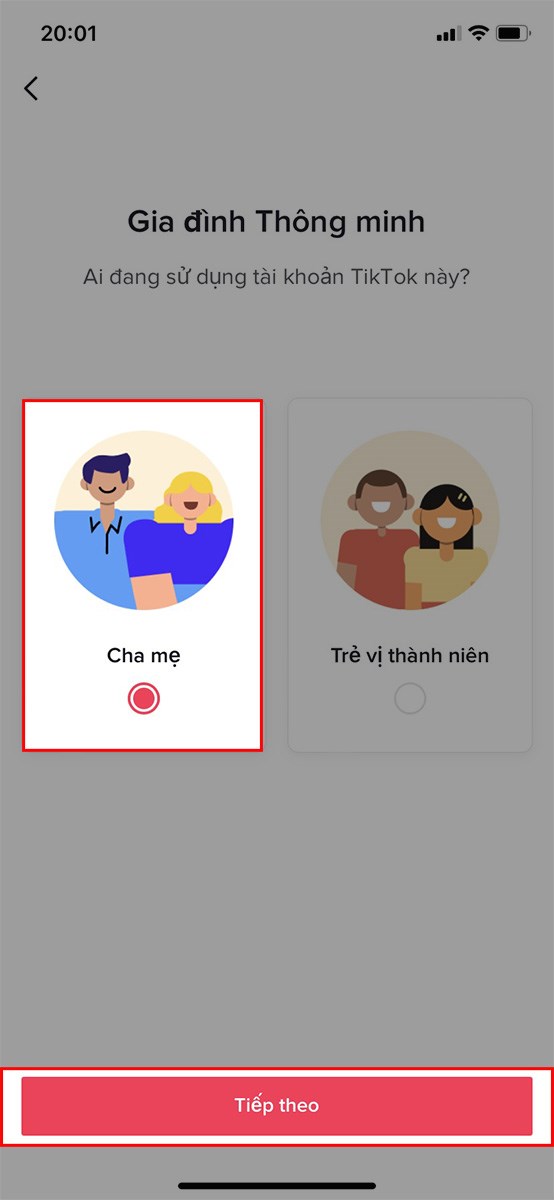 Chọn Cha mẹ > Chọn Tiếp theo