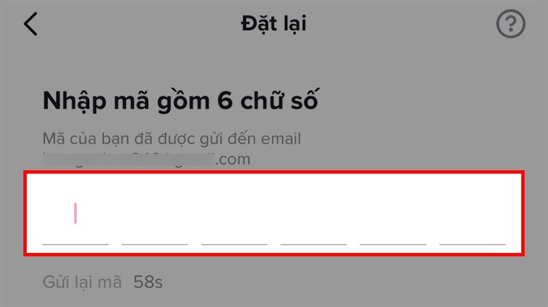 Nhập mã xác nhận gồm 6 số được gửi đến email của bạn