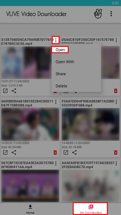 Chọn Open để mở video