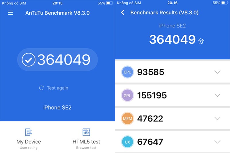 Điểm AnTuTu nhận về l&agrave; 364.049