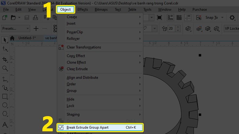 Đến Object > Break Extrude Group Apart
