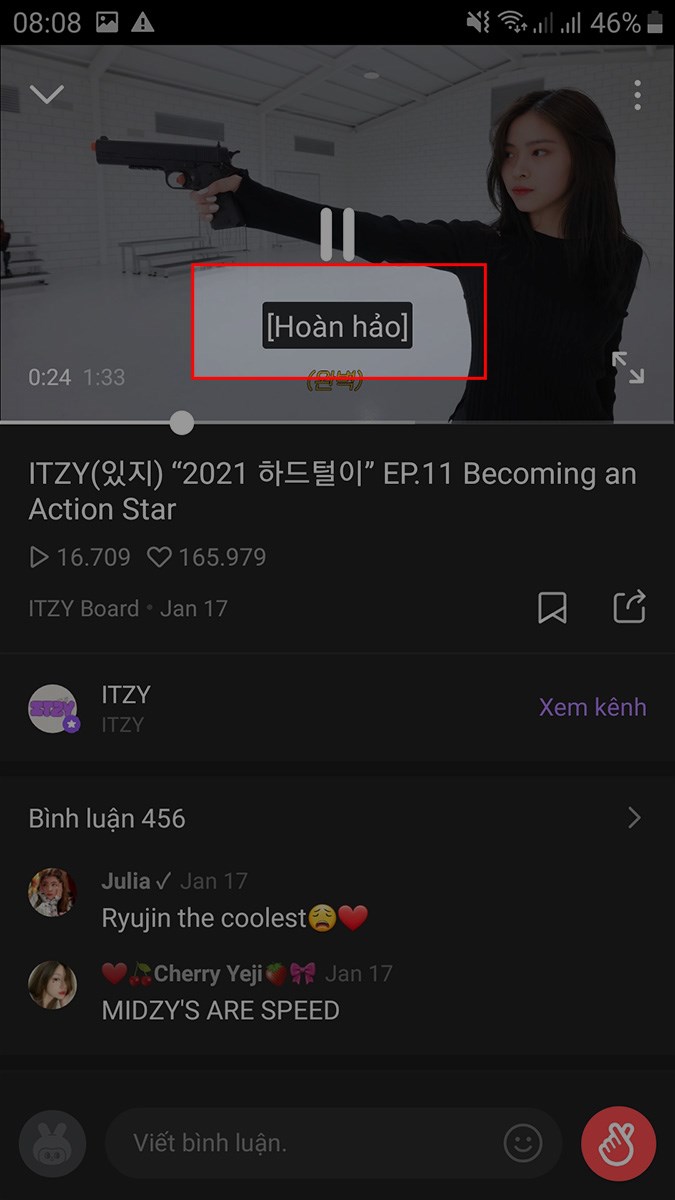 Kết quả sau khi bật phụ đề Tiếng Việt trên V LIVE Kết quả sau khi bật phụ đề Tiếng Việt trên V LIVE