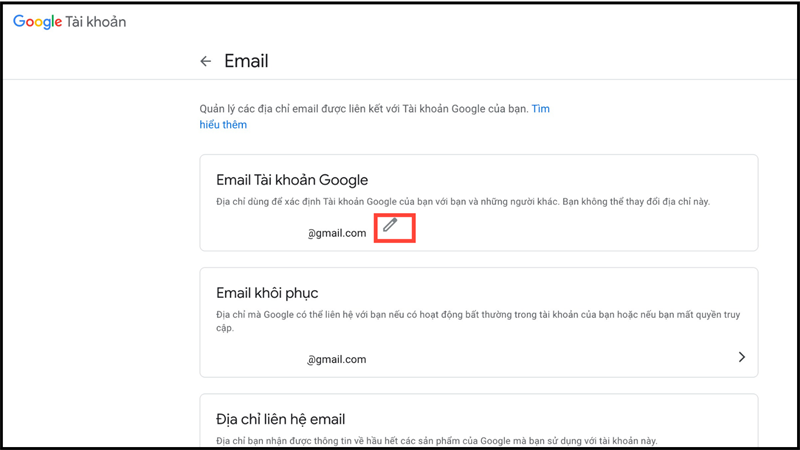 Chọn dấu chỉnh sửa ở mục Email