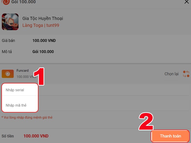 Nhập th&ocirc;ng tin thẻ Funcard