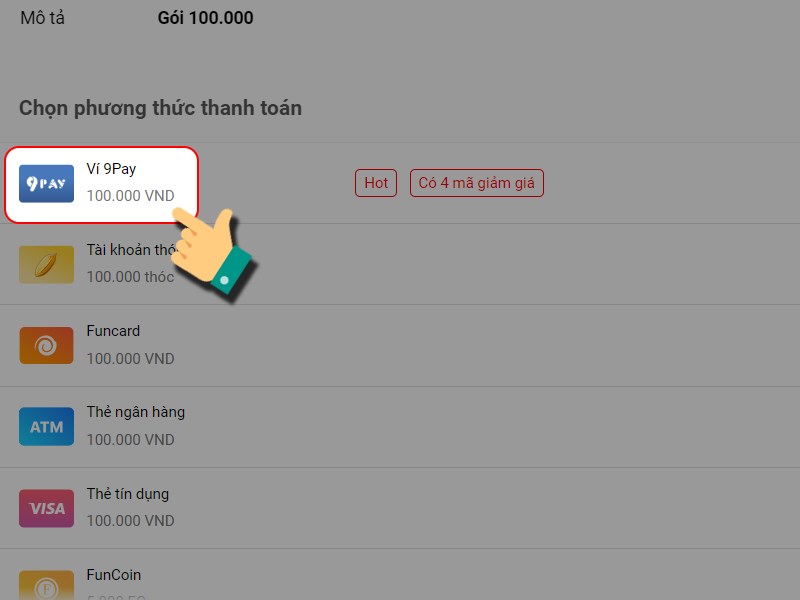 Chọn v&iacute; 9Pay