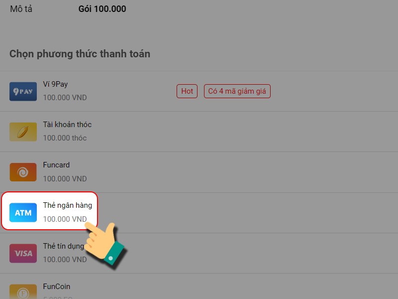 Chọn thẻ ng&acirc;n h&agrave;ng