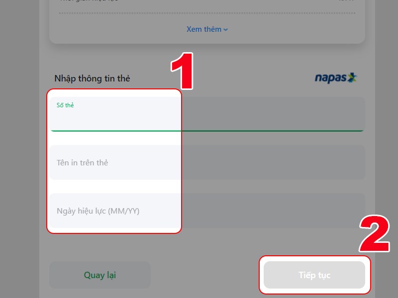 Nhập th&ocirc;ng tin thẻ ATM