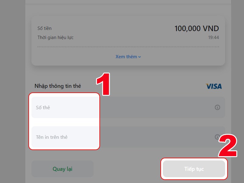 Nhập th&ocirc;ng tin thẻ v&agrave; thanh to&aacute;n