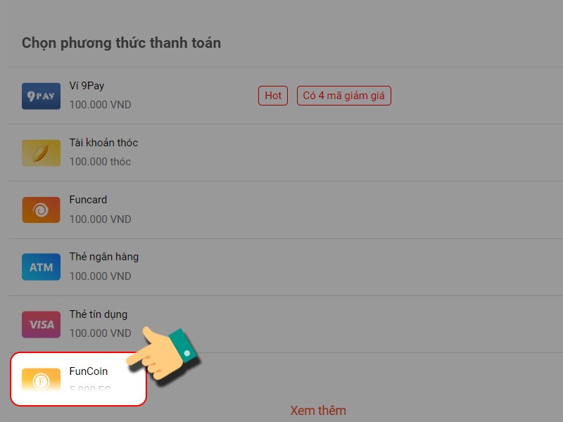 Nạp bằng Funcoin