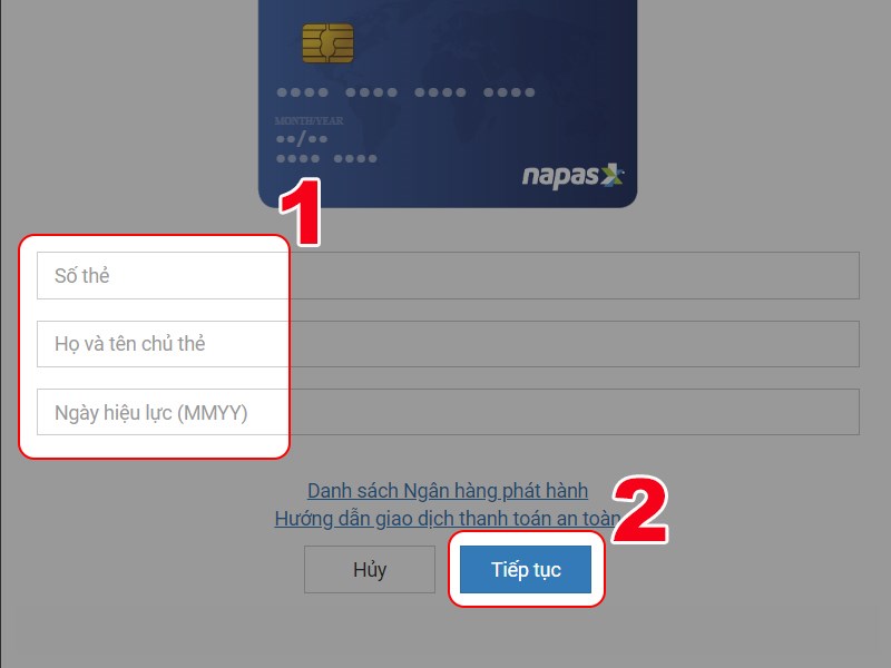 Nhập th&ocirc;ng tin thẻ ATM để thanh to&aacute;n