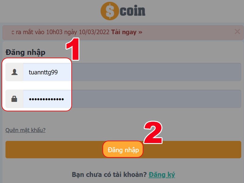 Đăng nhập t&agrave;i khoản game