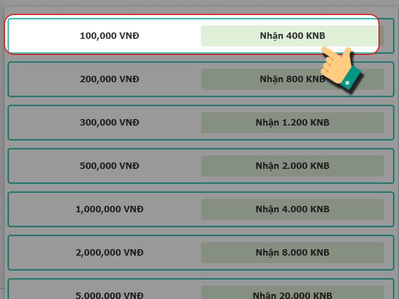 Chọn g&oacute;i muốn nạp