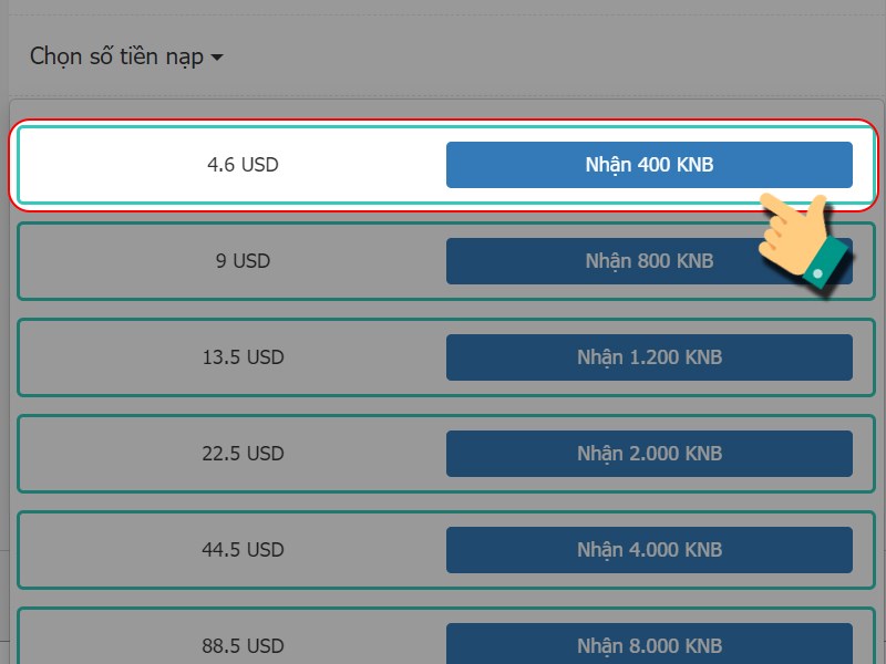 Chọn g&oacute;i nạp