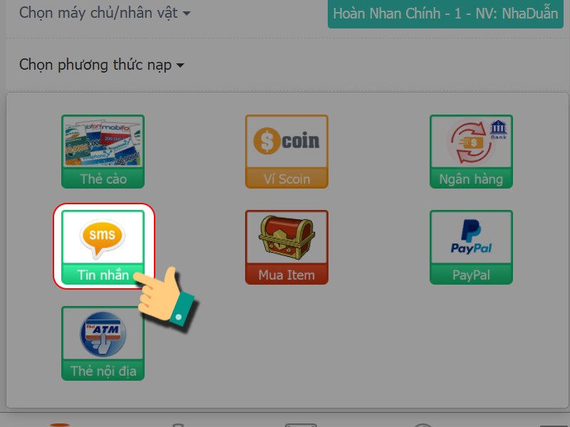 Chọn Nạp bằng tin nhắn