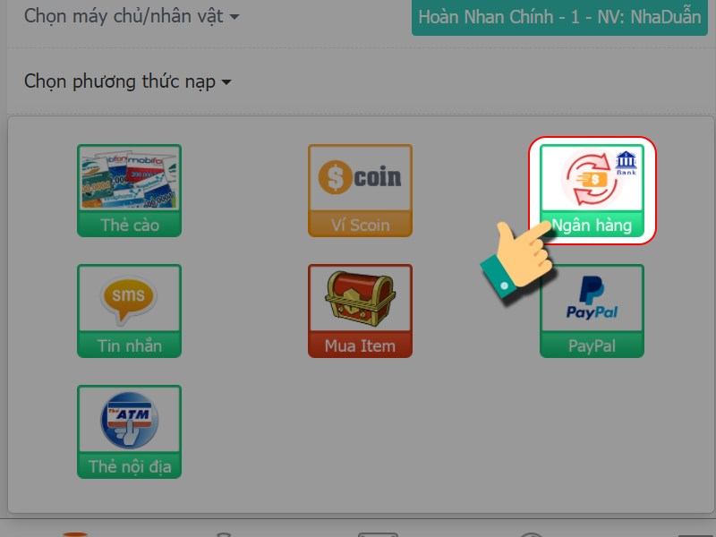Phương thức nạp l&agrave; ng&acirc;n h&agrave;ng