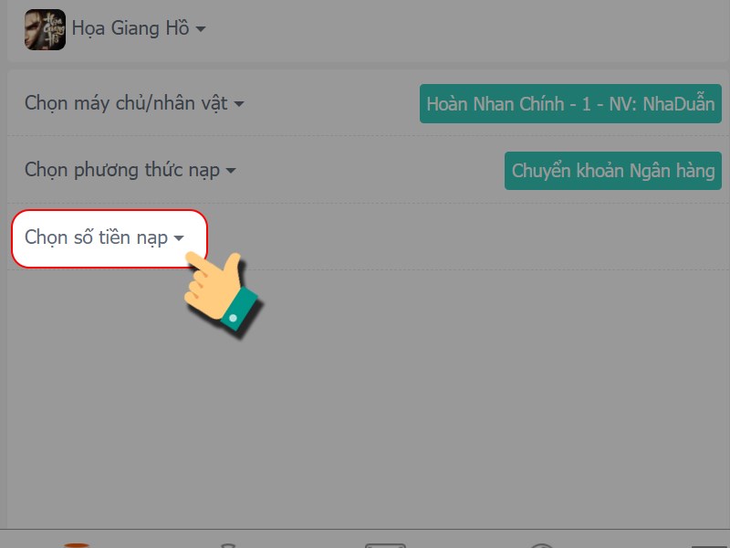 Chọn số tiền nạp