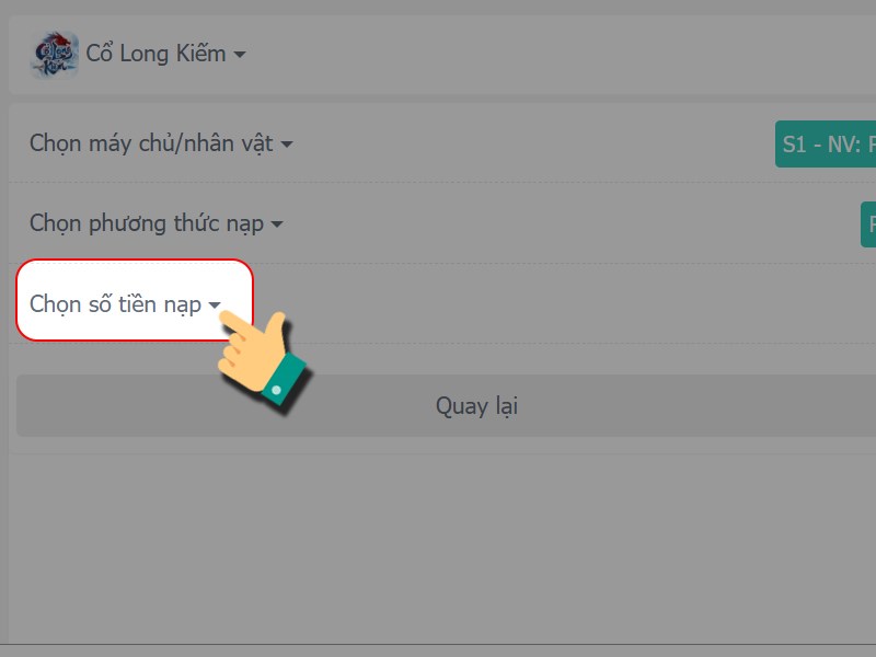 Chọn số tiền nạp