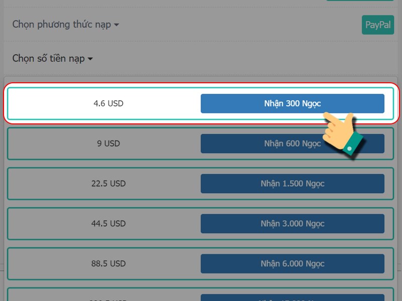 Chọn g&oacute;i nạp